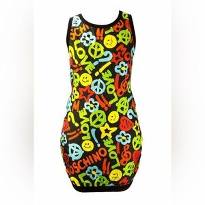 Moschino couture multi color graffiti Sleeveless mini dress MSRP $1398